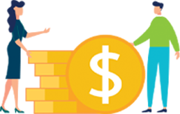 Funding Readiness man and woman around pile of coins
