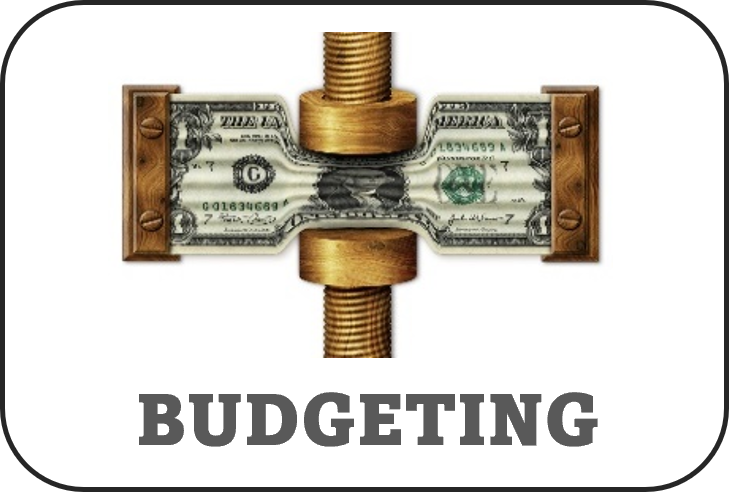 Budgeting - dollar bill being compressed between a press